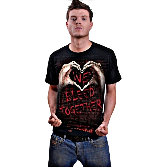 Spiral Direct Gothic Tee – 4XL Black Cotton Crewneck w/ “We Bleed Together” - Picture 3 of 6